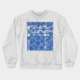 Classic Blue Damask Floral Pattern On textured Ground Crewneck Sweatshirt